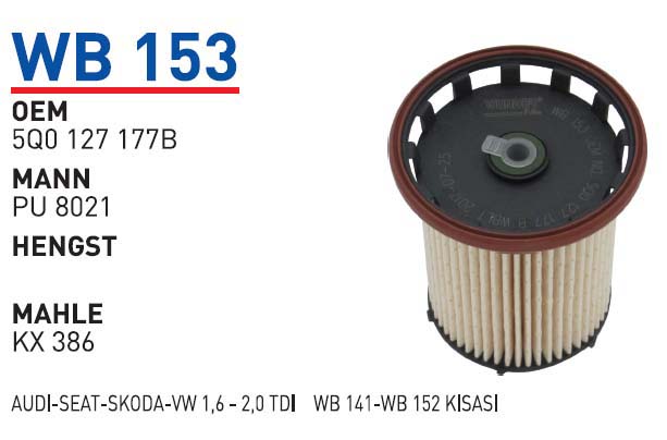 AUDI-SEAT-SKODA-VW 1,6 - 2,0 TDI WB141-WB152 KISASI [WB153]